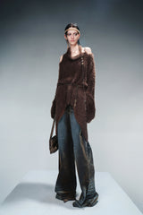 Draped Whisper Asymmetrical Sweater-Brown