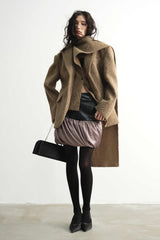 Ginger Texture Woolen Blazer with Detachable Scarf