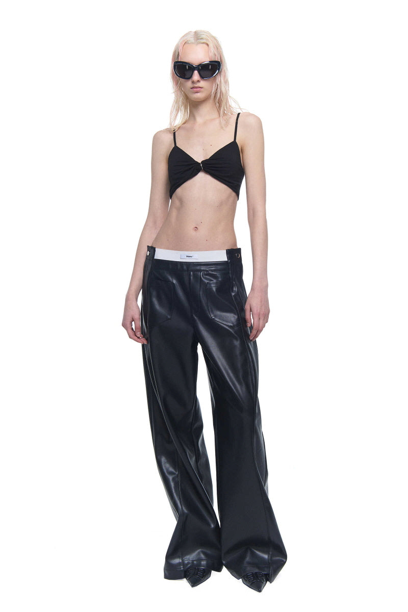 Wide-Leg Leather Pants with Upgraded Fabric Details