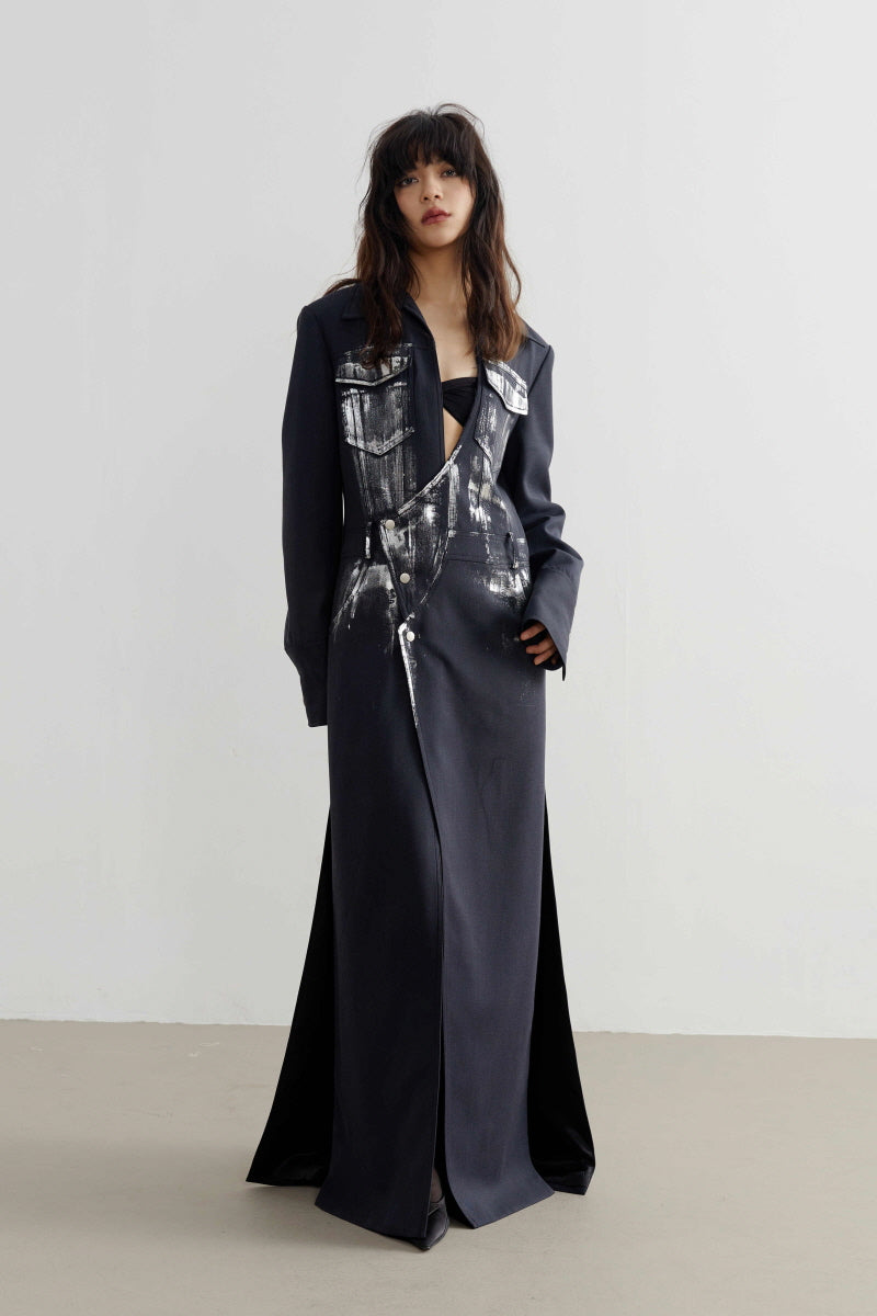 Metallic Brushstroke Maxi Suit Jacket