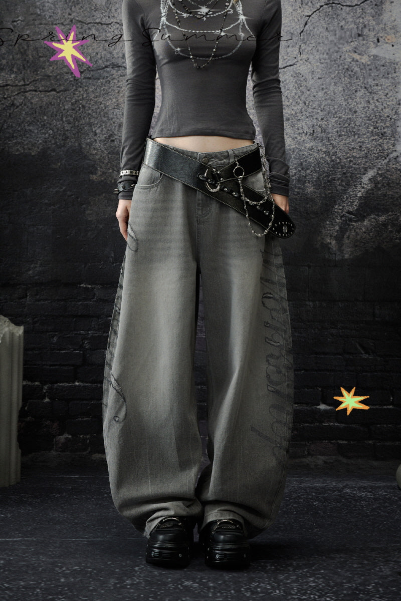 Shadow Script Washed Loose Jeans