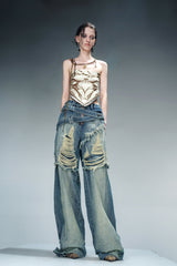 Vintage Shreds Distressed Wide-Leg Denim