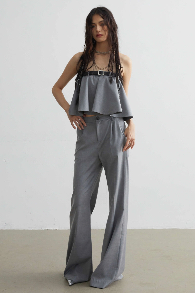 Dual-Layered Flare Pants with Skirts Detail