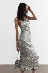 Minimalist Metallic Muse Crinkle Two-Piece Dress