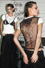 Dual Illusion Mesh Backless Layered Tee