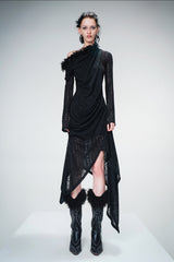 Ethereal Steps Irregular Layered Dress - Black