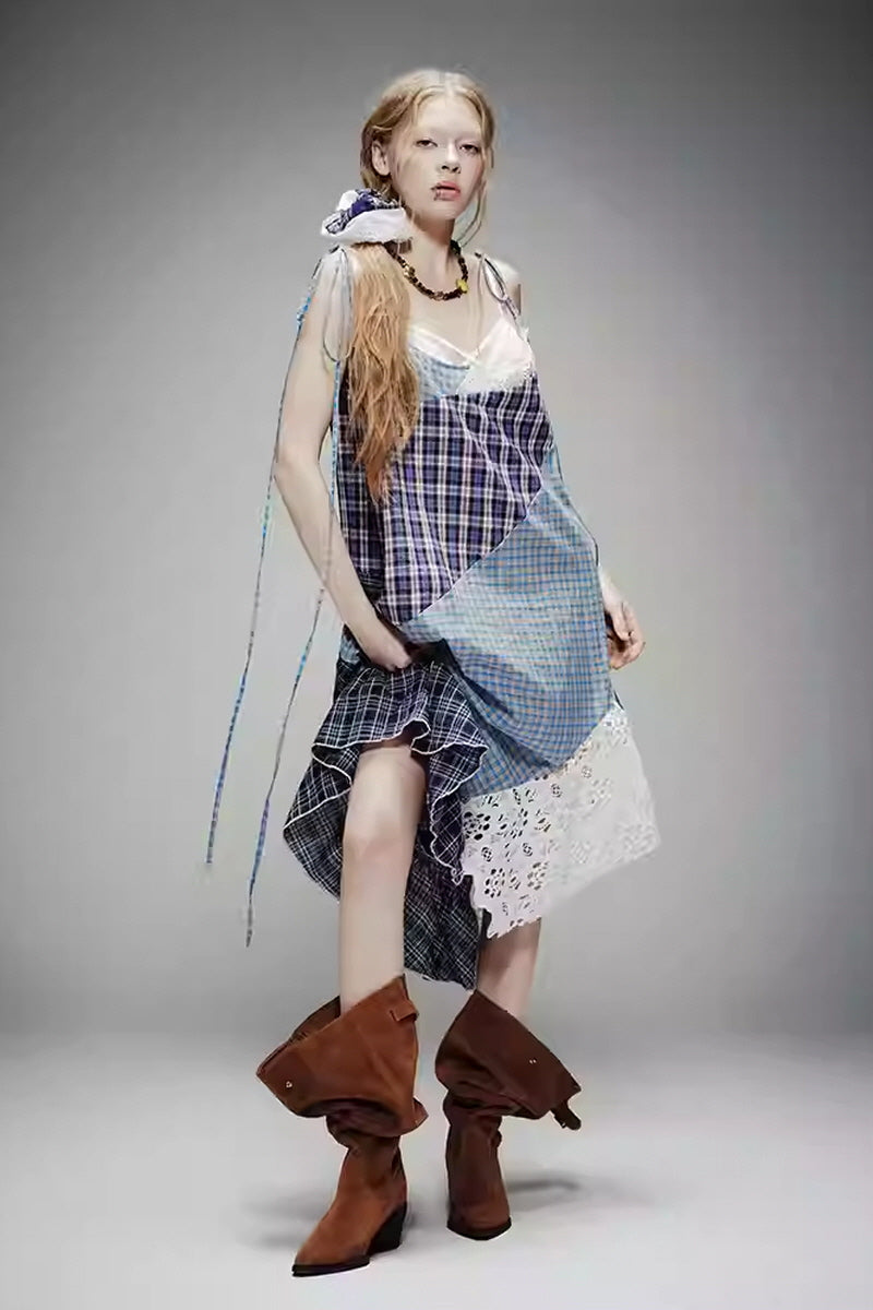 Whimsical Patchwork Check Dress