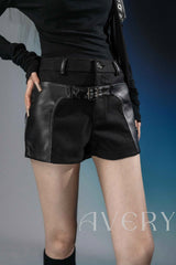 Avery Rebellion: High-Waist Leather Patchwork Shorts