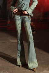 Desert Rhythm Distressed Denim Flare Pants