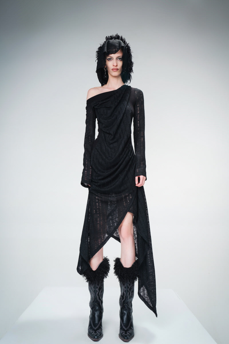 Ethereal Steps Irregular Layered Dress - Black