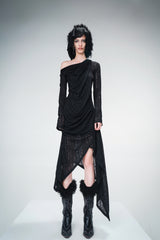 Ethereal Steps Irregular Layered Dress - Black