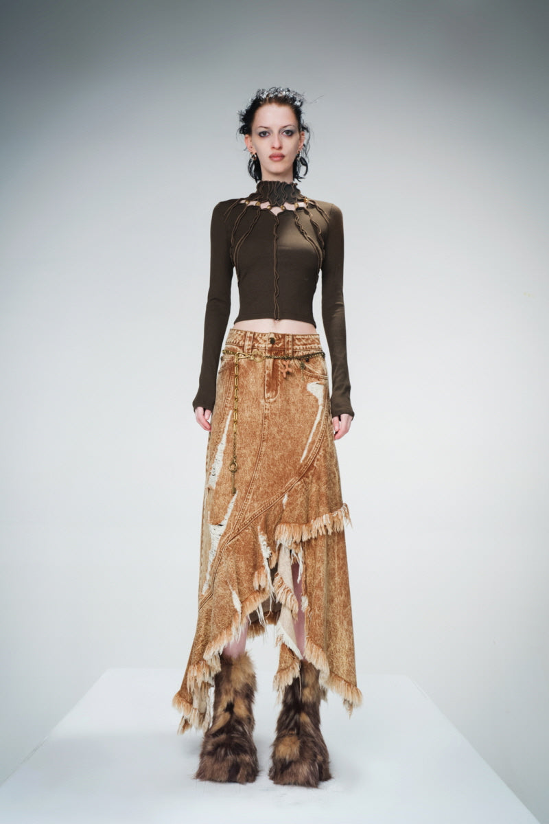 Dune Mirage Asymmetrical Frayed Denim Skirt