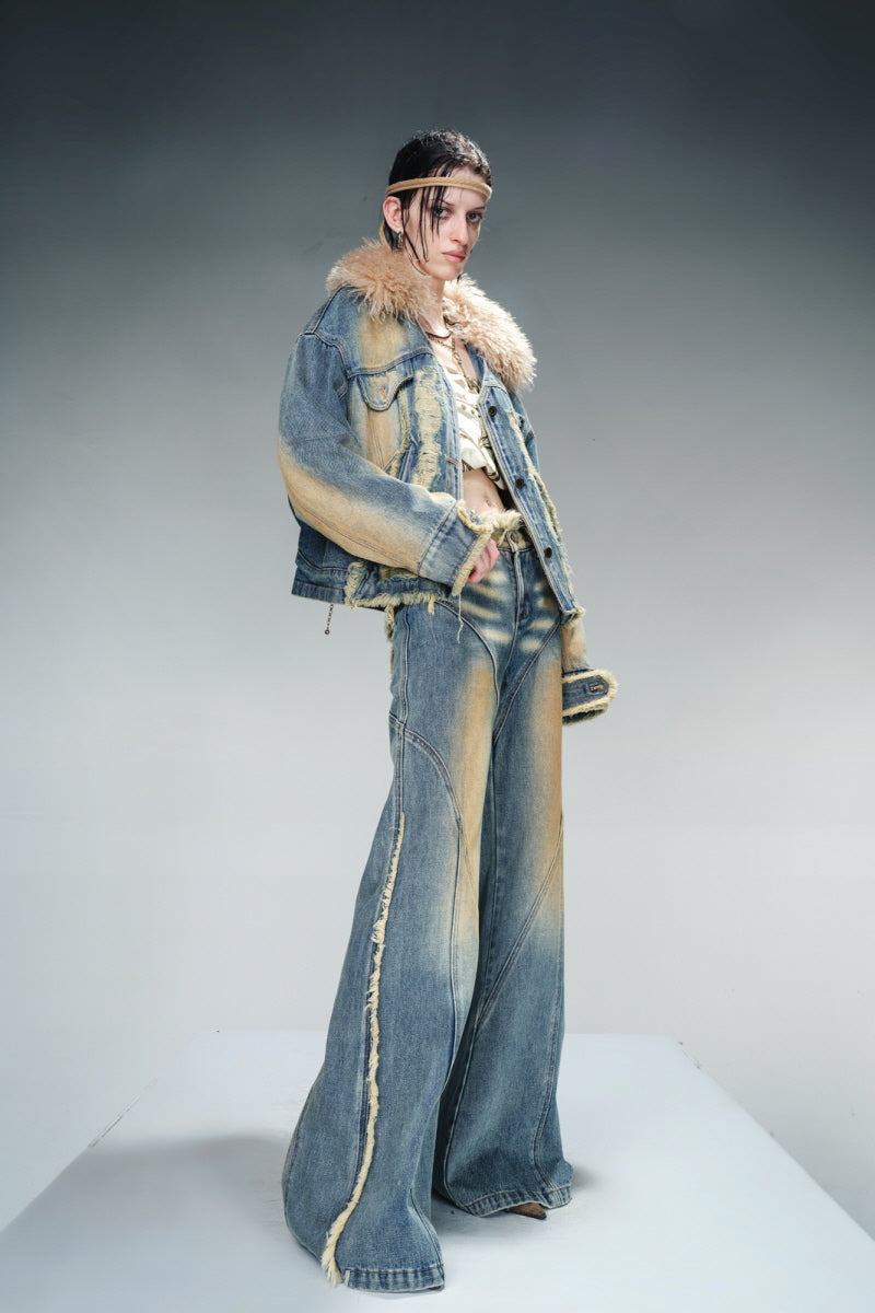 Raw Charm Distressed Wide-Leg Denim Pants