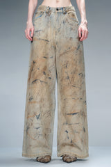 Art-Stained Wide-Leg Denim Pants