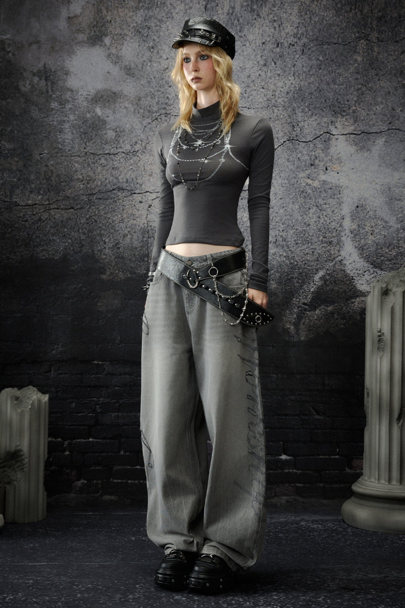 Shadow Script Washed Loose Jeans