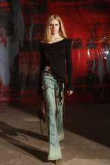 Desert Rhythm Distressed Denim Flare Pants