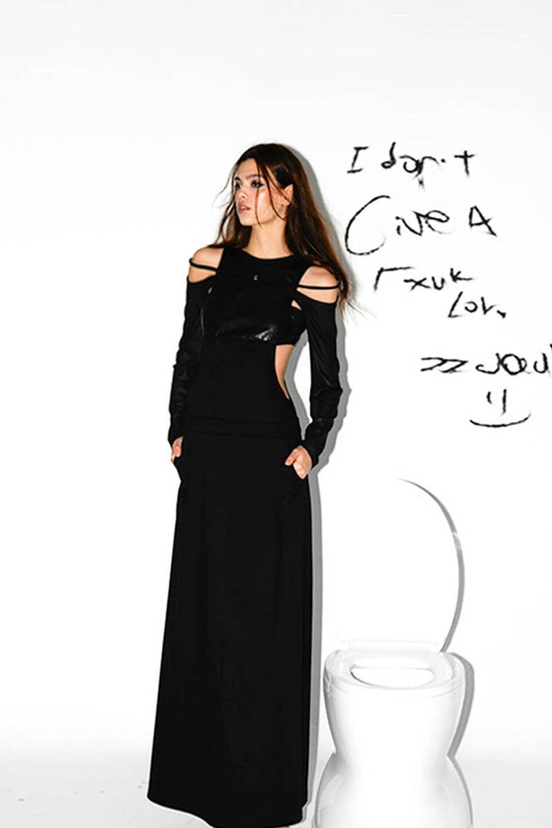 Edgy Noir Cutout Maxi Dress