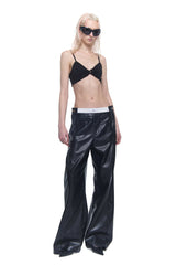 Wide-Leg Leather Pants with Upgraded Fabric Details