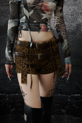 Double Belted Leopard Print Shorts