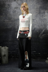 Retro Graphic Wide-Leg Pants