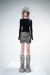 Steel Edge High-Waist Leather Skirt