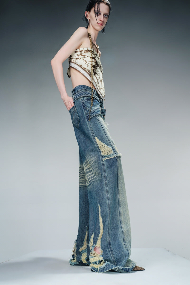 Vintage Shreds Distressed Wide-Leg Denim