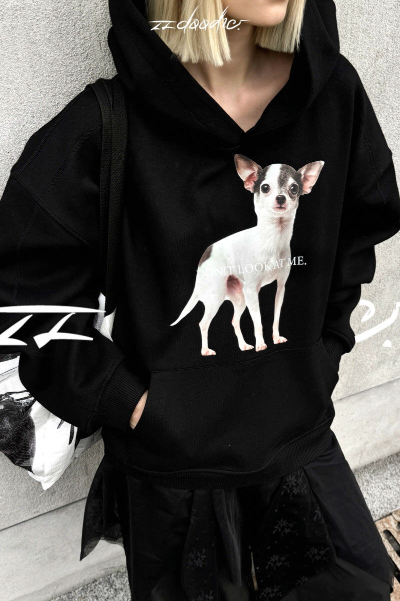 Chill Pup Oversized Hoodie-Black