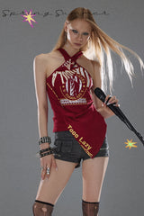 Asymmetric Halter Graphic Top