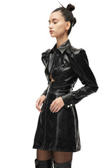 Dominant Leather Dress with Cutout Waist  Bold Elegance Statement