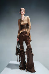 Fringe Rhythm Flared Pants-Brown