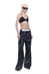 Wide-Leg Leather Pants with Upgraded Fabric Details