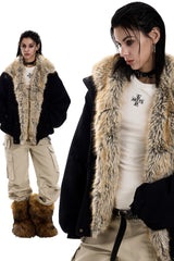 Feral City Fur-Collar Jacket - Black