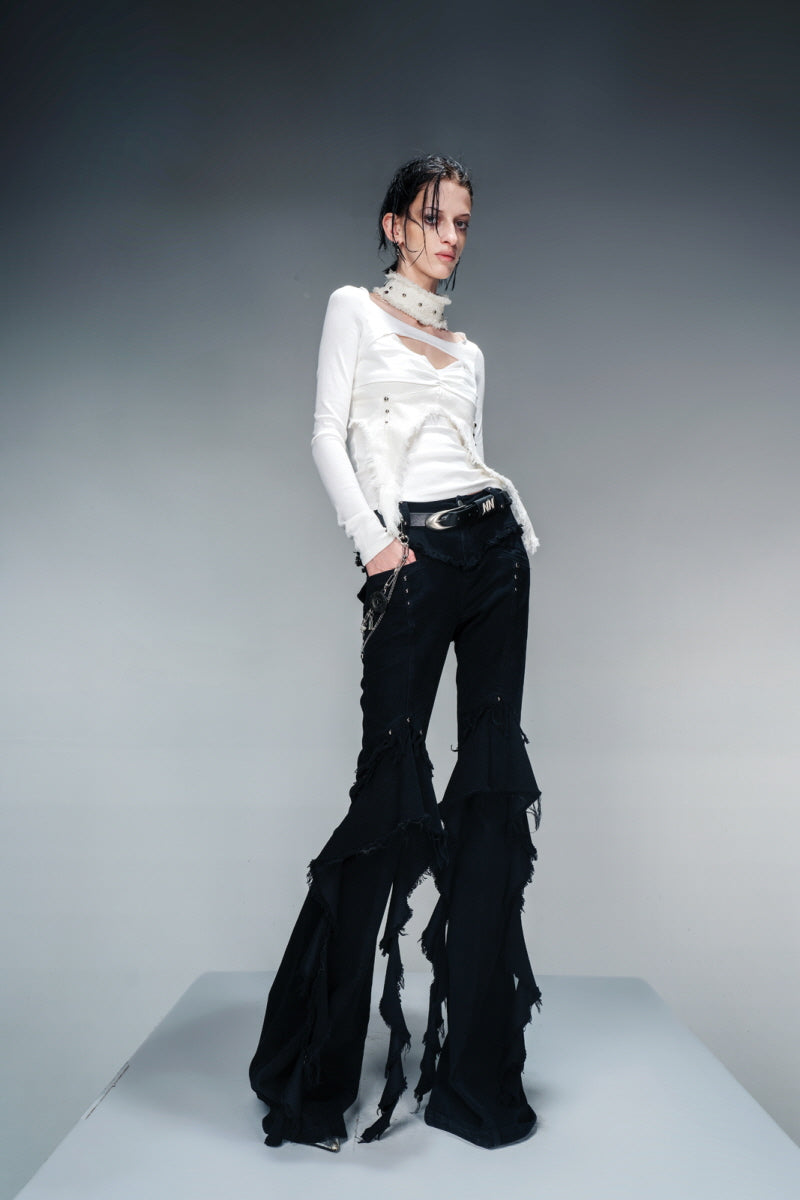 Fringe Rhythm Flared Pants-Black