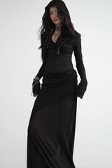 Mystic Noir Hooded Layered Knit Dress