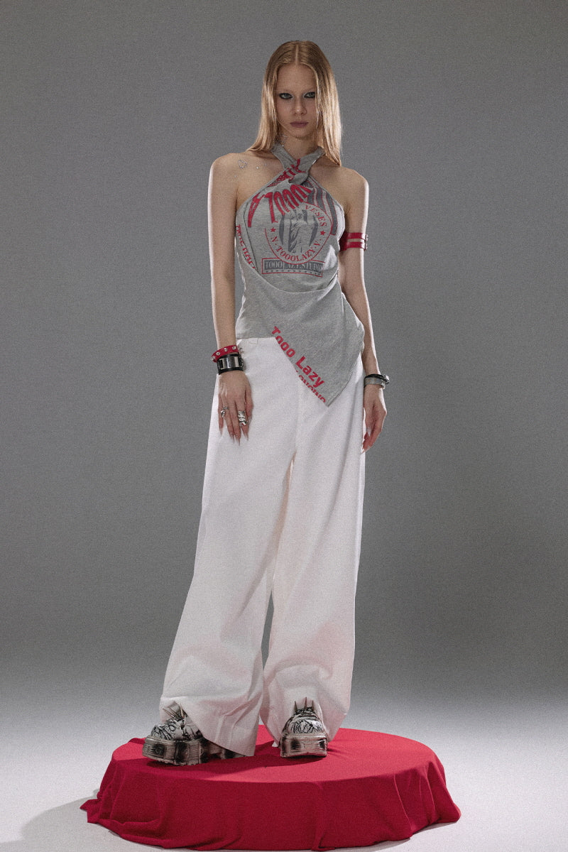 Asymmetric Halter Graphic Top
