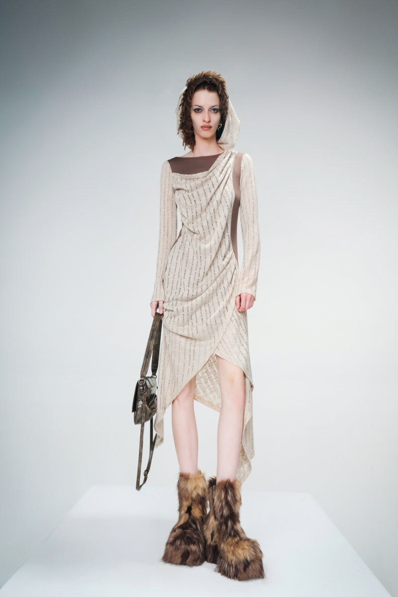 Ethereal Steps Irregular Layered Dress - Khaki