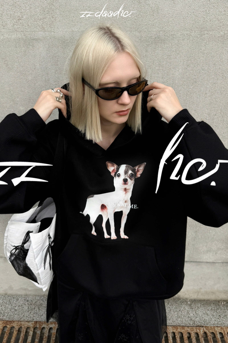 Chill Pup Oversized Hoodie-Black