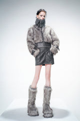 Textured Realm Leather & Fur Jacket-Gray