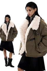 Strap-Detail Fur Collar Cotton Jacket