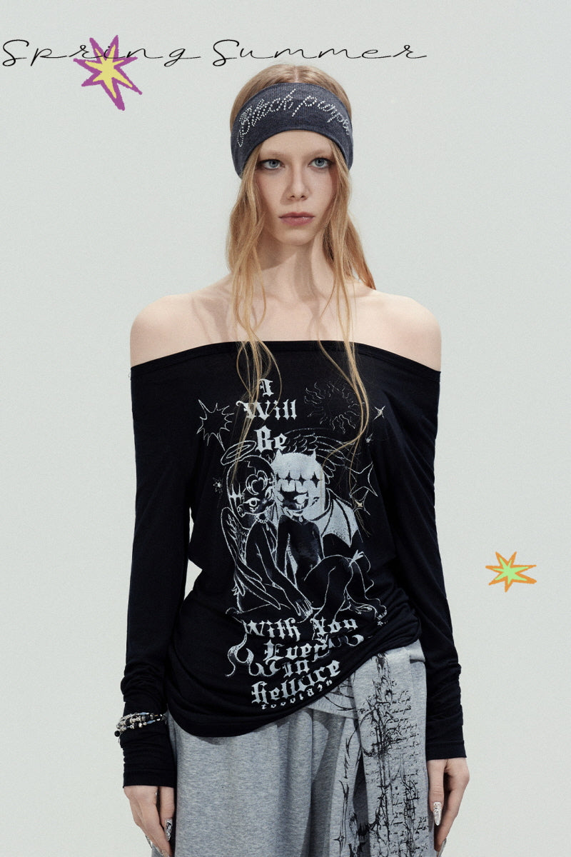 Angel Graphic Off-Shoulder Top