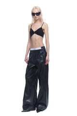 Wide-Leg Leather Pants with Upgraded Fabric Details