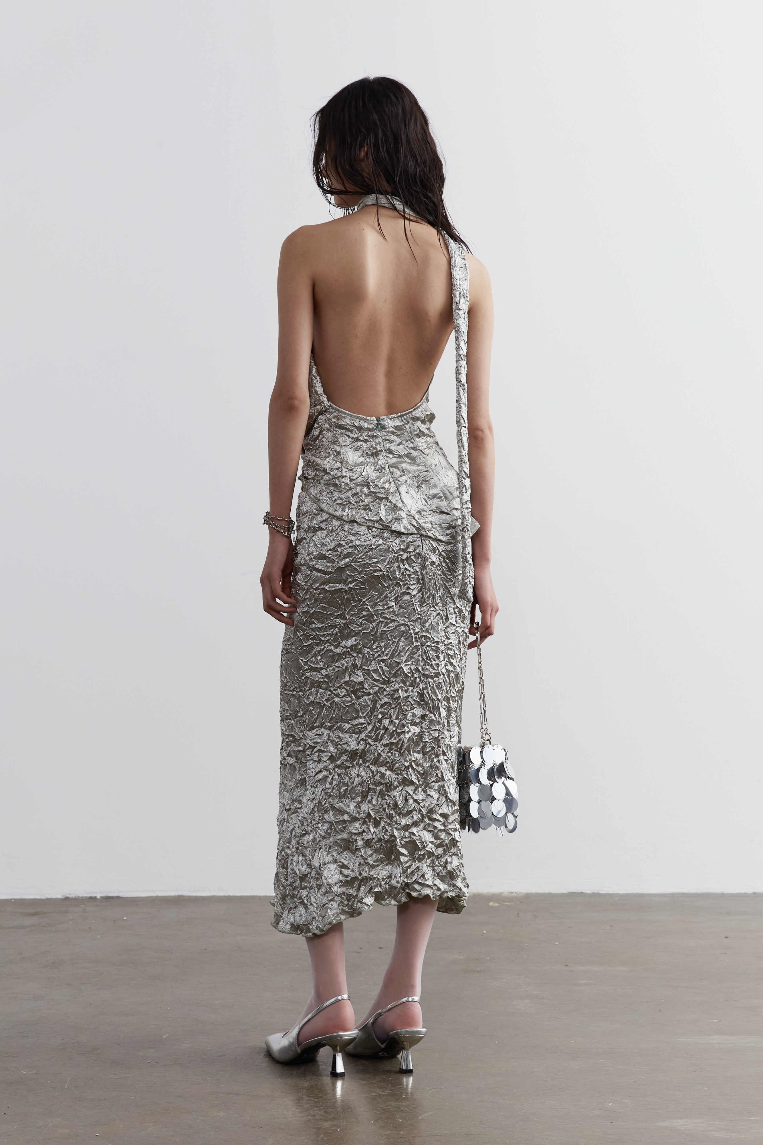 Minimalist Metallic Muse Crinkle Two-Piece Dress