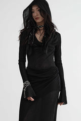 Mystic Noir Hooded Layered Knit Dress