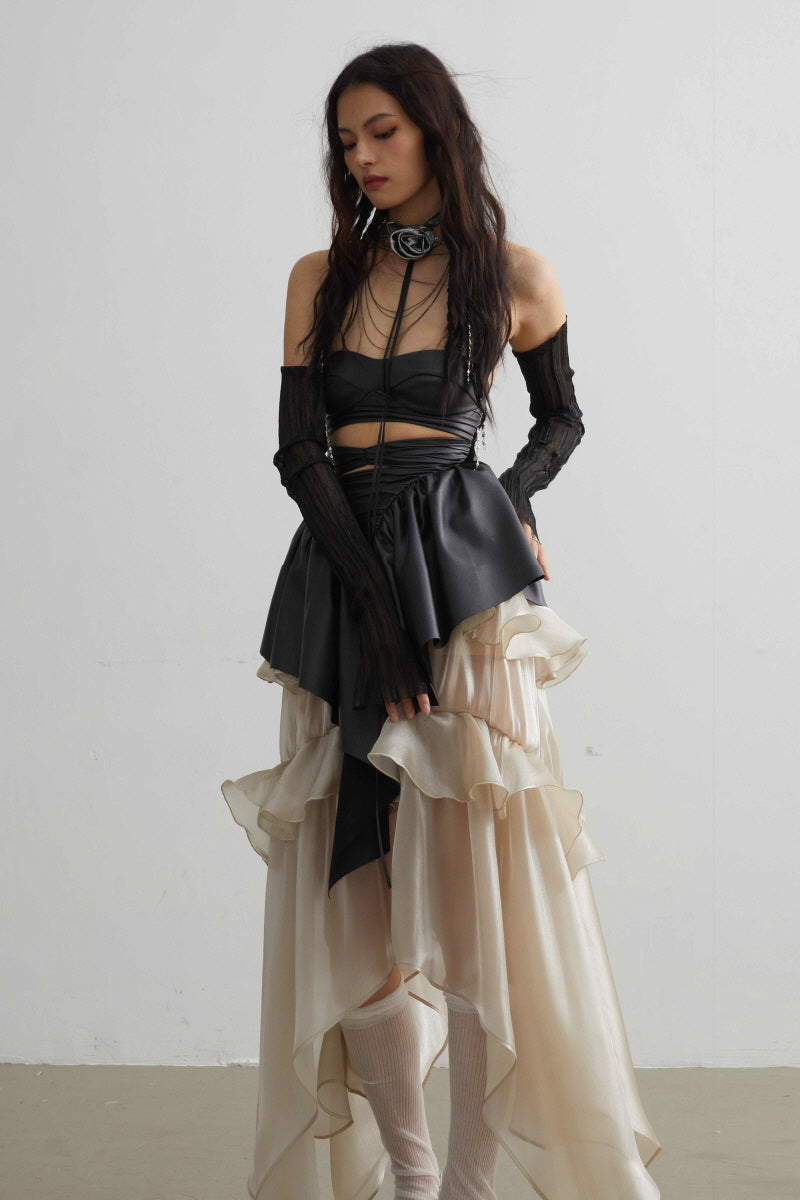 Lustrous Flow Ruffle Layered Skirt