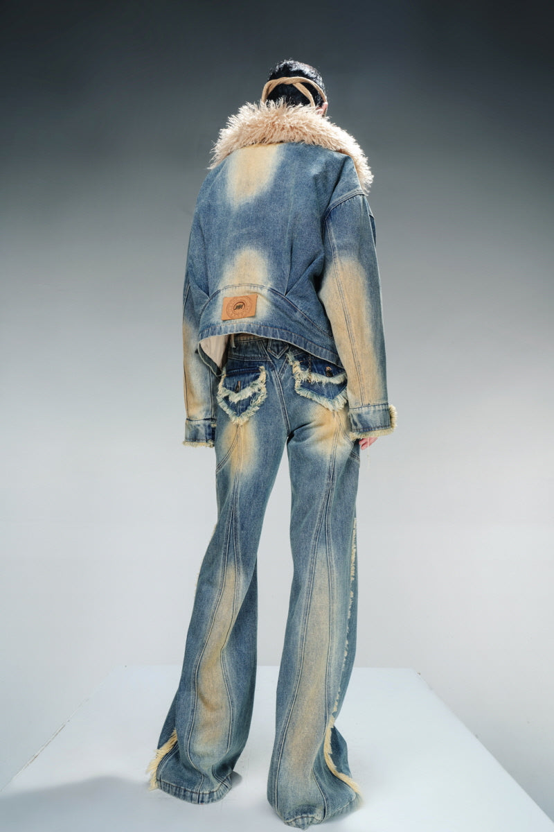 Raw Charm Distressed Wide-Leg Denim Pants