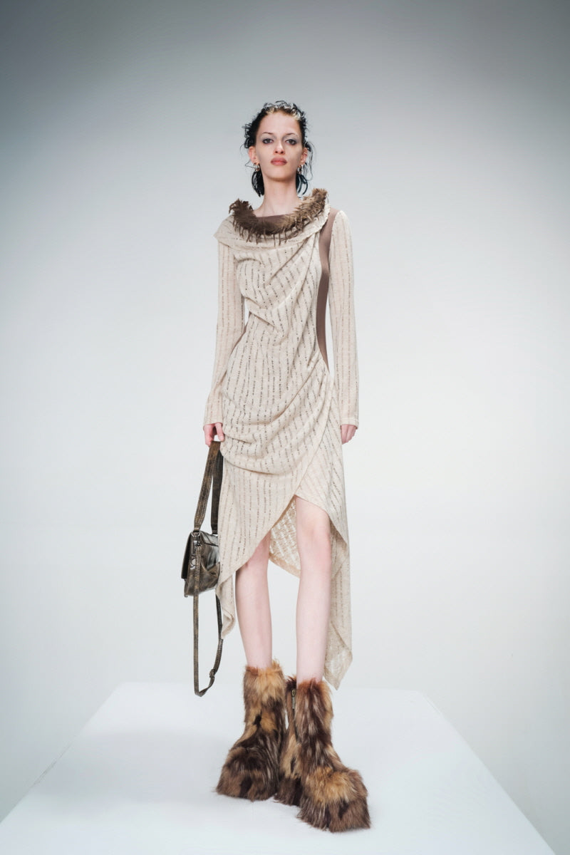 Ethereal Steps Irregular Layered Dress - Khaki