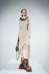 Ethereal Steps Irregular Layered Dress - Khaki