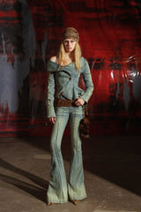 Desert Rhythm Distressed Denim Flare Pants