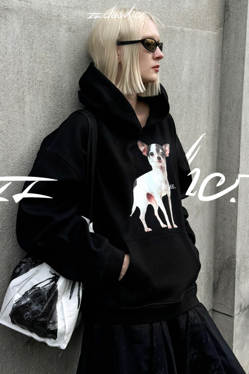 Chill Pup Oversized Hoodie-Black