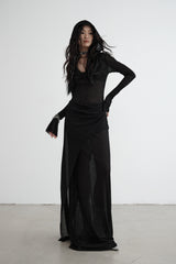 Mystic Noir Hooded Layered Knit Dress